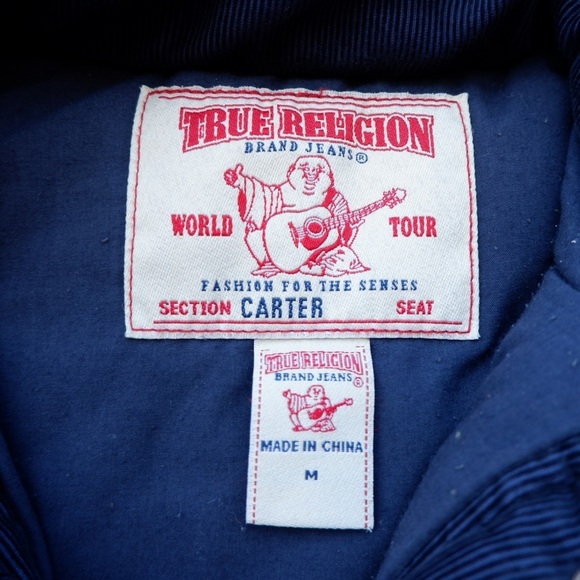 True Religion Carter Vest Jacket Mens Medium Navy Blue Gray Corduroy - Picture 5 of 9